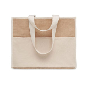 Shopper in tela e juta beige - personalizzabile con logo