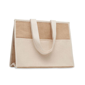 Shopper in tela e juta beige - personalizzabile con logo