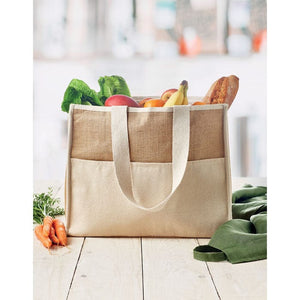 Shopper in tela e juta beige - personalizzabile con logo