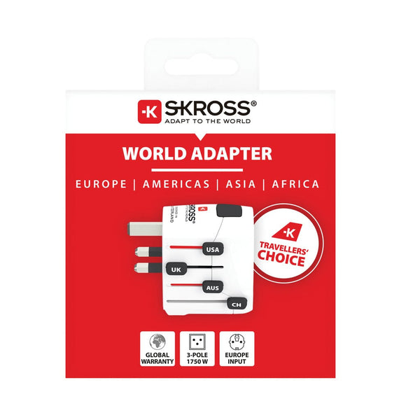 SKROSS Adattatore da viaggio universale Pro 3 poli bianco - personalizzabile con logo