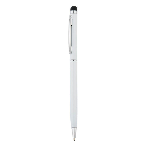 Sottile penna touchscreen in metallo bianco - personalizzabile con logo