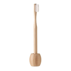 Spazzolino da denti di bamboo beige - personalizzabile con logo