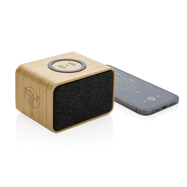 Speaker 3W wireless 5W in plastica RCS e bambù FSC® marrone - personalizzabile con logo