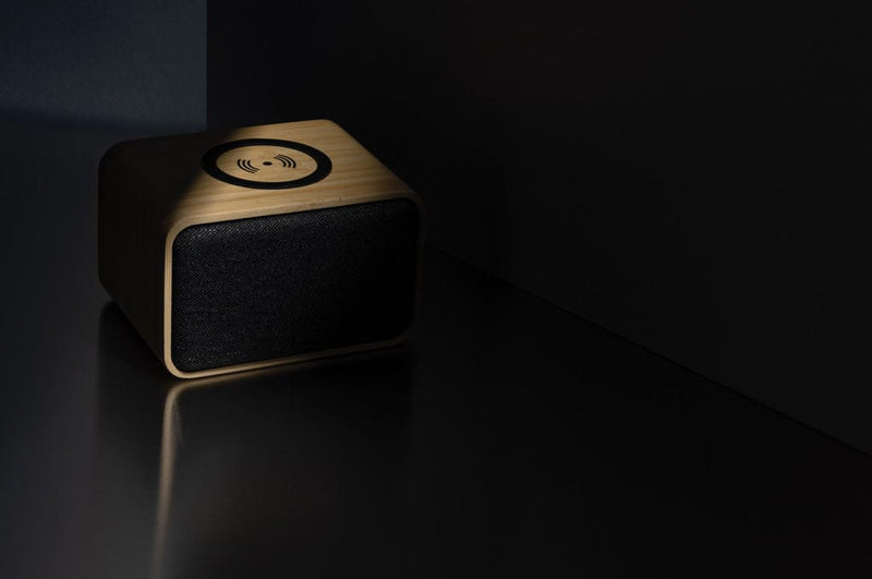Speaker 3W wireless 5W in plastica RCS e bambù FSC® marrone - personalizzabile con logo