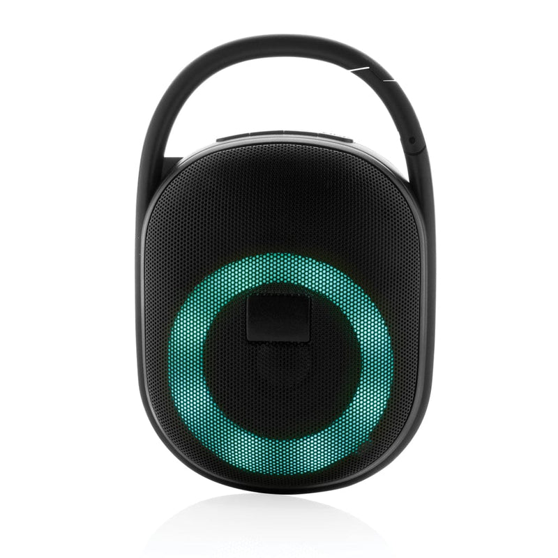 Speaker 5W Lightboom in palstica riciclata RCS con clip nero - personalizzabile con logo