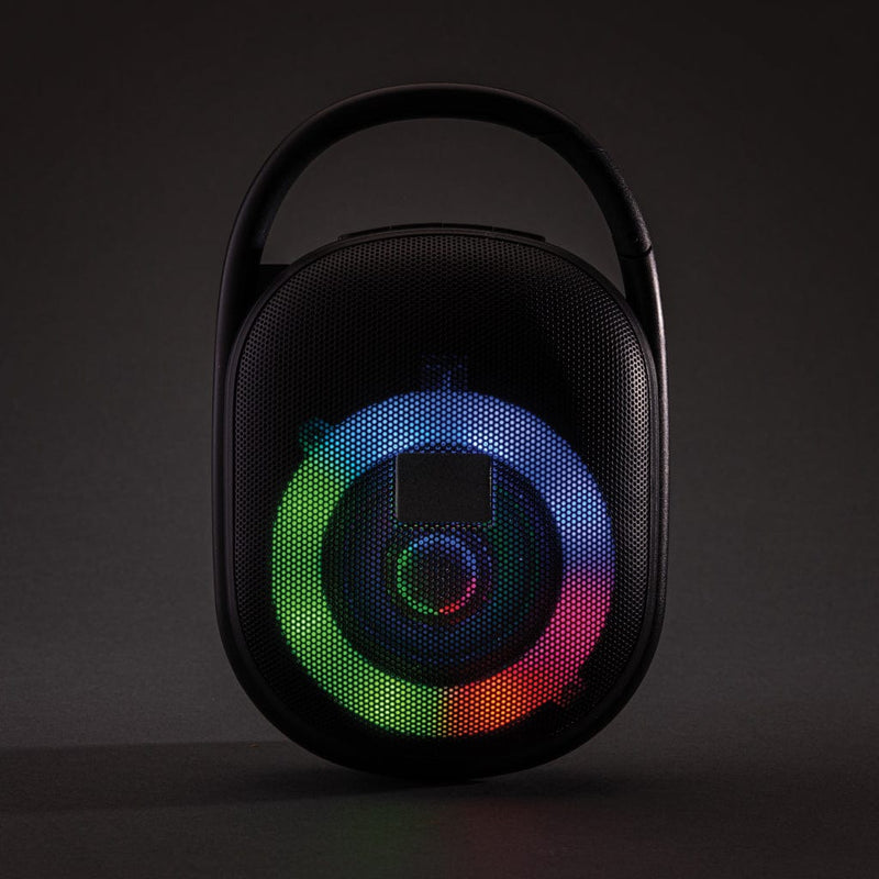 Speaker 5W Lightboom in palstica riciclata RCS con clip nero - personalizzabile con logo