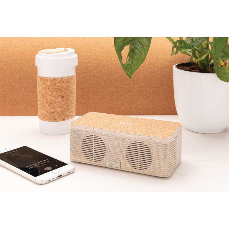 Speaker e caricare wireless in fibra di grano marrone - personalizzabile con logo