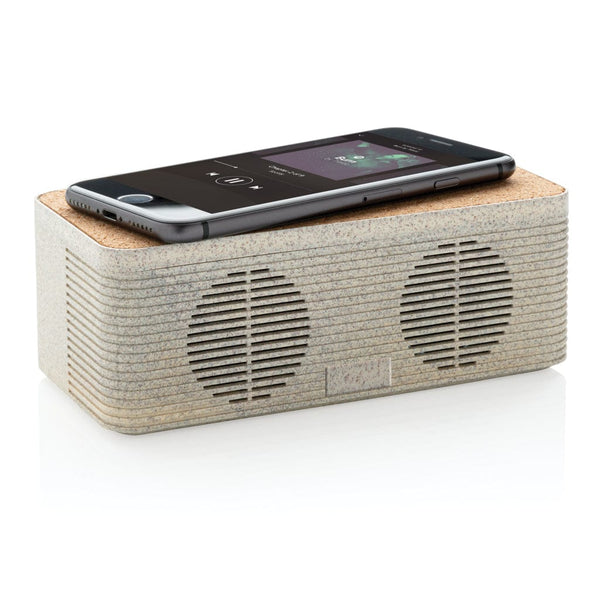 Speaker e caricare wireless in fibra di grano marrone - personalizzabile con logo