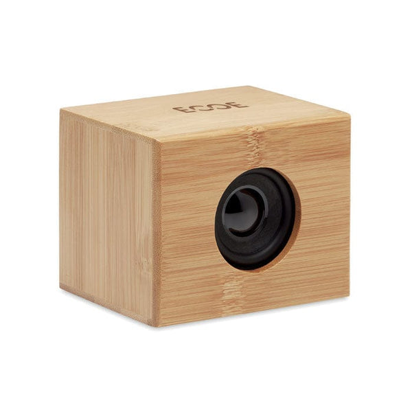 Speaker in bamboo senza fili 5. Cubo beige - personalizzabile con logo