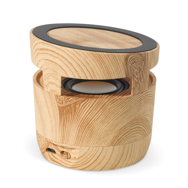 Speaker in legno 3W e caricatore wireless 5W beige / Chiaro - personalizzabile con logo