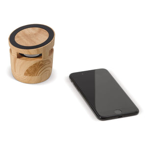 Speaker in legno 3W e caricatore wireless 5W beige / Chiaro - personalizzabile con logo