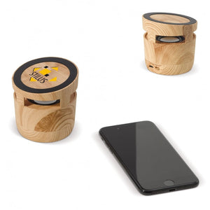 Speaker in legno 3W e caricatore wireless 5W beige / Chiaro - personalizzabile con logo