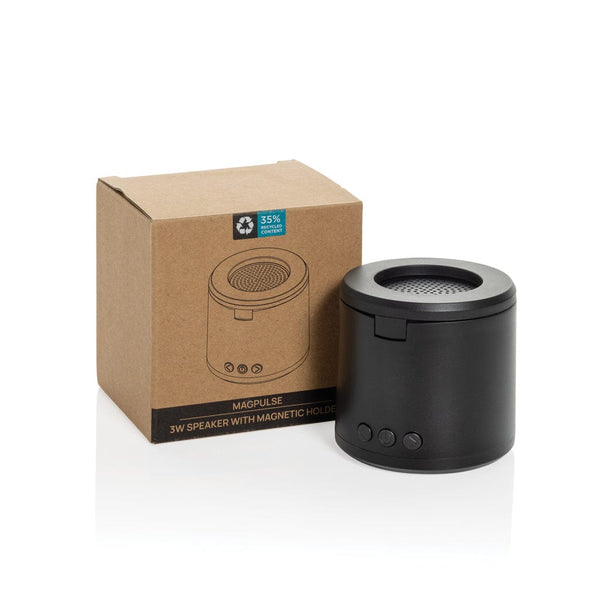 Speaker Magpulse 3W con supporto magnetico in rPlastica RCS nero - personalizzabile con logo