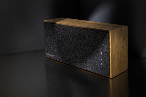 Speaker wireless 20W Wynn in bambù marrone - personalizzabile con logo