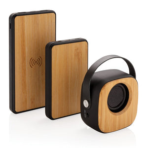 Speaker wireless 3W Fashion in bambù nero - personalizzabile con logo