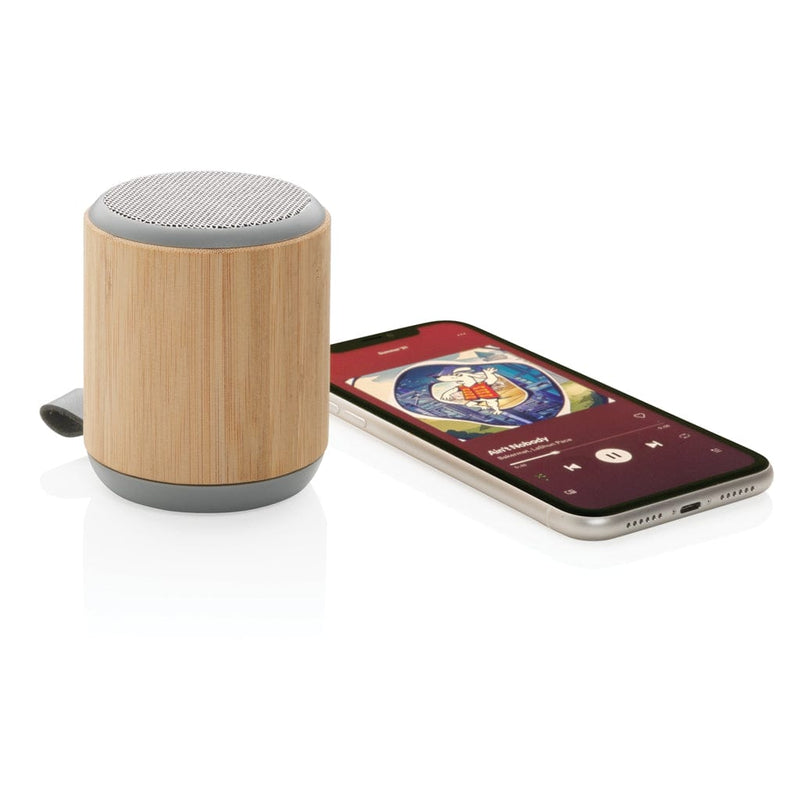 Speaker wireless 3W in bambù e tessuto marrone - personalizzabile con logo