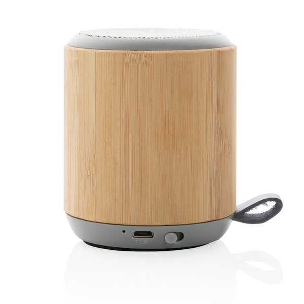 Speaker wireless 3W in bambù e tessuto marrone - personalizzabile con logo