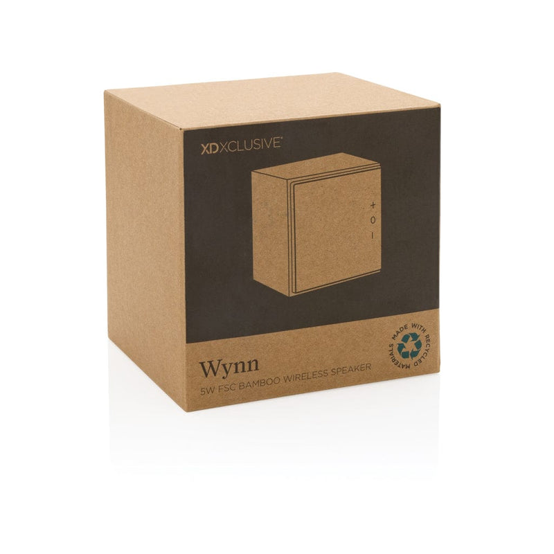 Speaker wireless 5W Wynn in bamboo cubo marrone - personalizzabile con logo