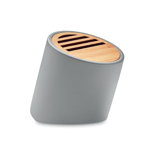 Speaker wireless in cemento calcareo e bamboo grigio - personalizzabile con logo