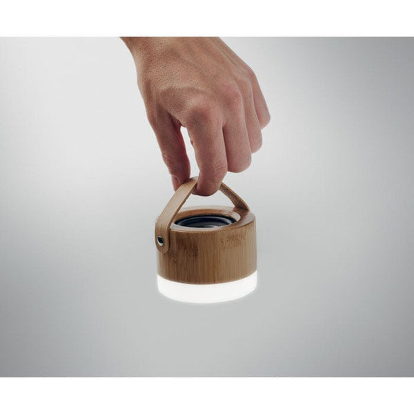 Speaker wireless in bamboo 5.0 con luce beige - personalizzabile con logo
