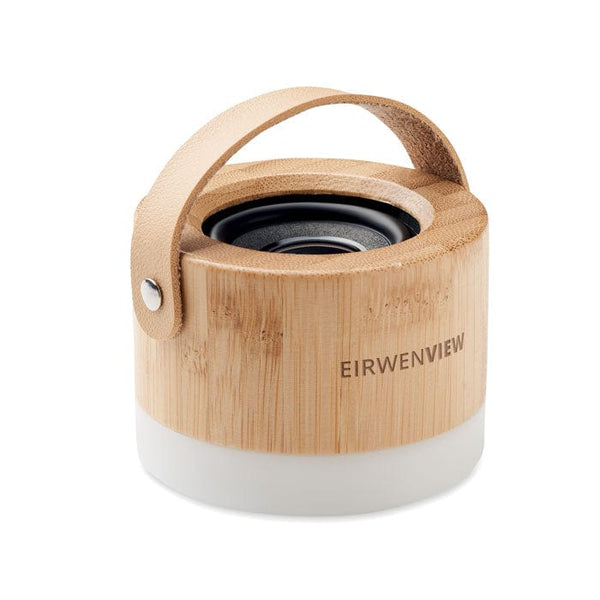 Speaker wireless in bamboo 5.0 con luce beige - personalizzabile con logo
