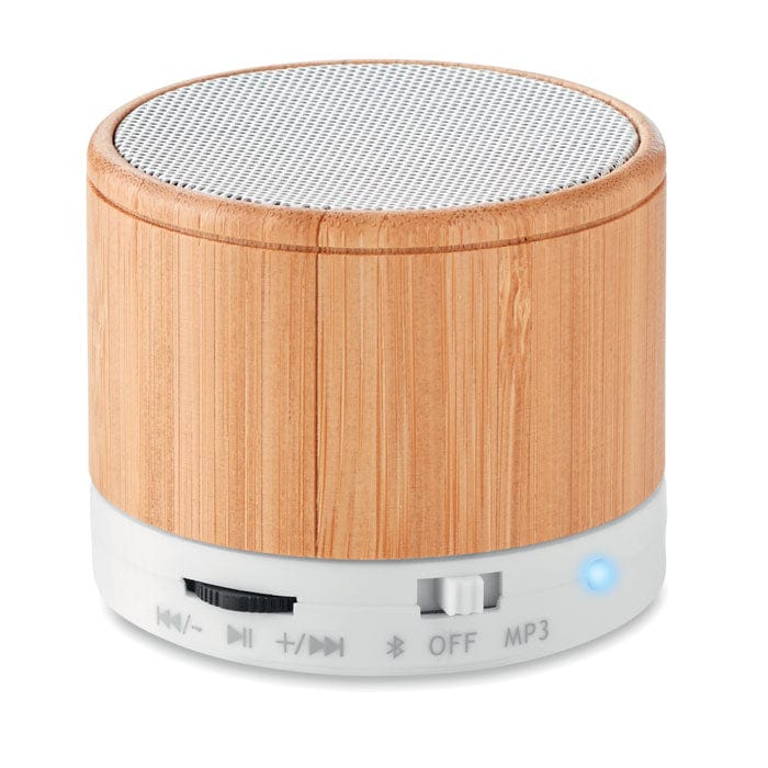 Speaker wireless in bamboo e luce Led bianco - personalizzabile con logo