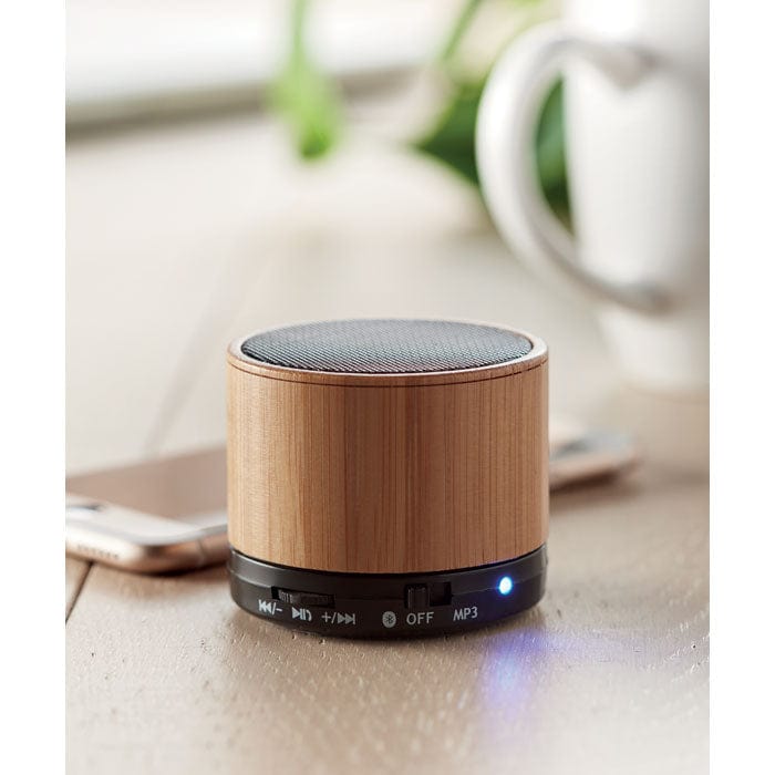 Speaker wireless in bamboo e luce Led - personalizzabile con logo