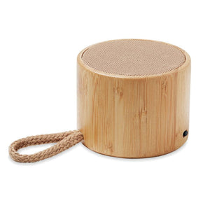 Speaker wireless rotondo in bamboo beige - personalizzabile con logo