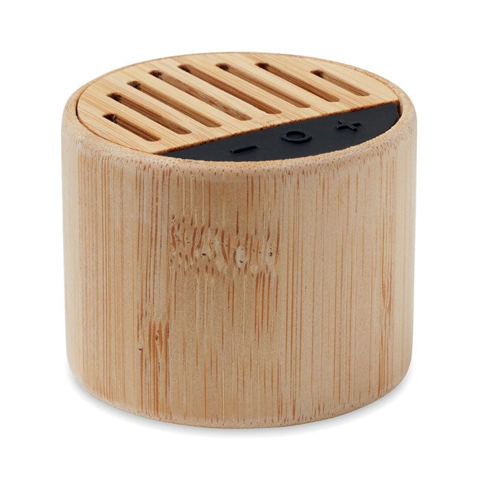 Speaker wireless tondo in bambù beige - personalizzabile con logo
