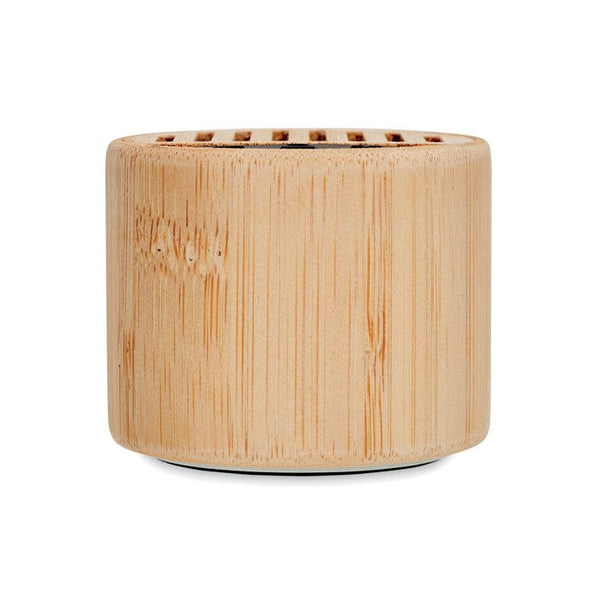 Speaker wireless tondo in bambù beige - personalizzabile con logo