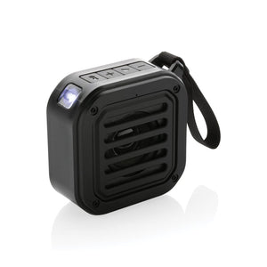 Speaker wirelss 3W solare Sunwave in plastica riciclata RCS nero - personalizzabile con logo