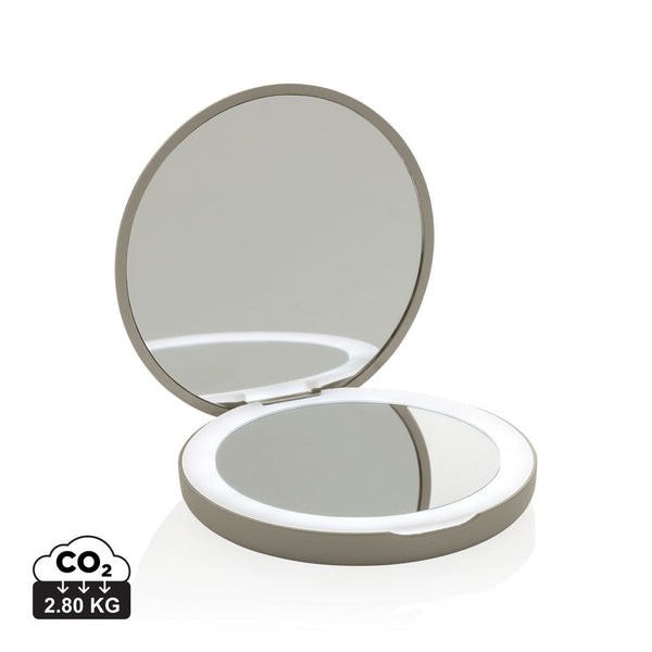 Specchietto LED ricaricabile Lumora in rPlastica RCS beige - personalizzabile con logo