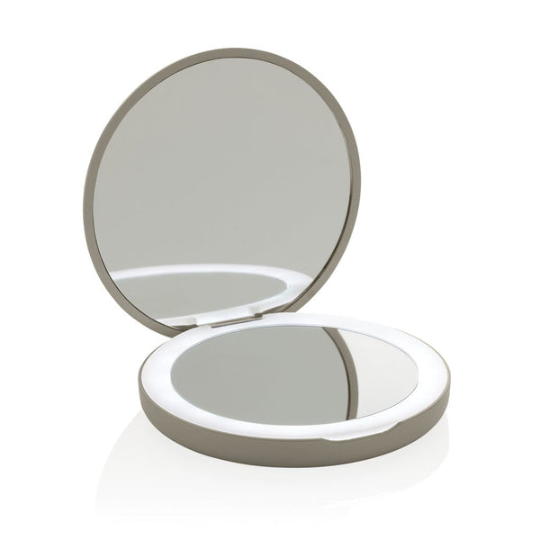 Specchietto LED ricaricabile Lumora in rPlastica RCS beige - personalizzabile con logo