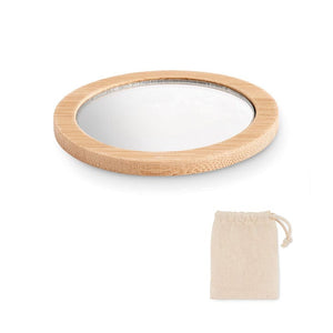 Specchio da trucco in bamboo beige - personalizzabile con logo