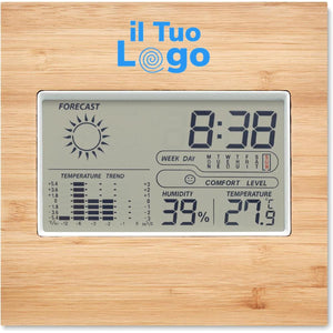 Stazione meteo in bamboo beige - personalizzabile con logo
