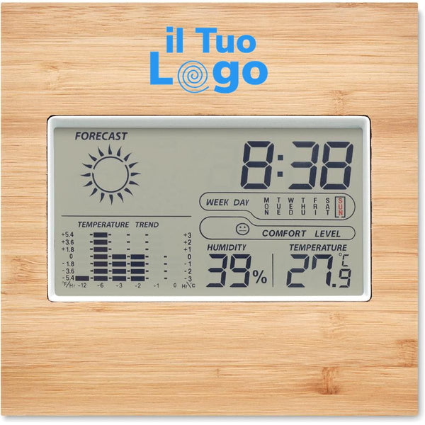 Stazione meteo in bamboo beige - personalizzabile con logo