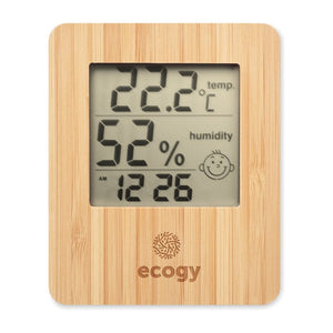 Stazione meteo in bamboo con termometro multifunzione beige - personalizzabile con logo