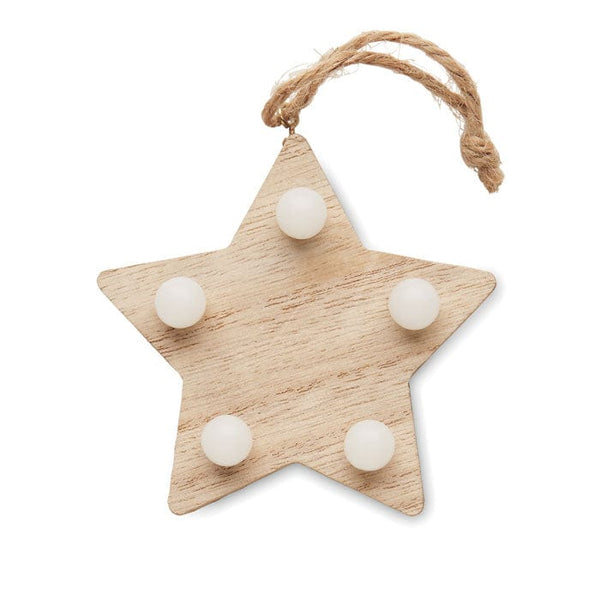 Stella in legno con luci beige - personalizzabile con logo