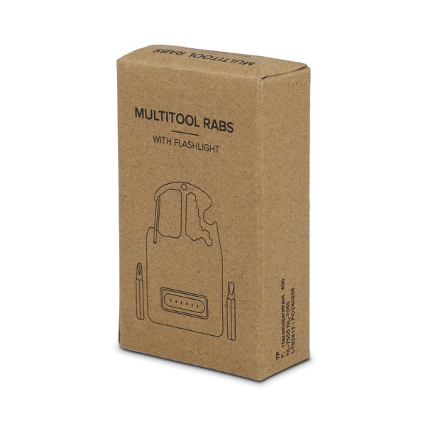 Strumento multifunzione compatto in R-ABS e metallo 7 funzioni Nero - personalizzabile con logo