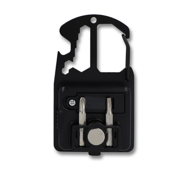 Strumento multifunzione compatto in R-ABS e metallo 7 funzioni Nero - personalizzabile con logo