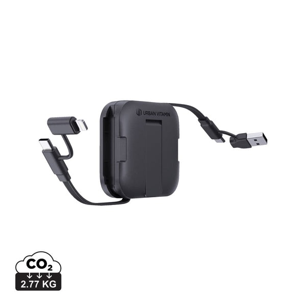 Supporto 100W con cavo retrattile Urban Vitamin San Jose nero - personalizzabile con logo