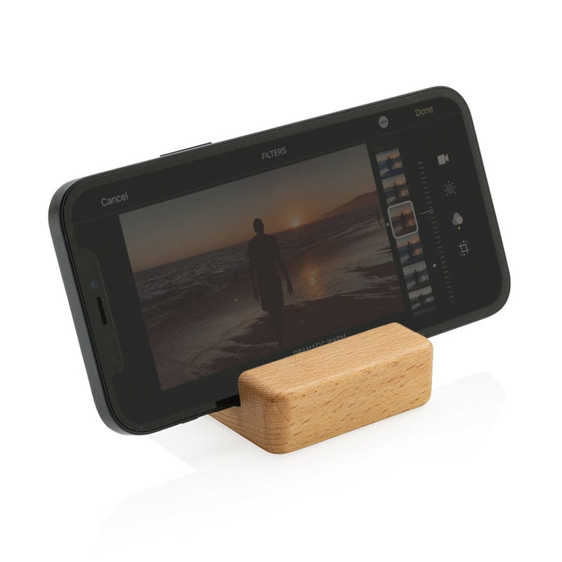 Supporto in bambù per smartphone marrone - personalizzabile con logo