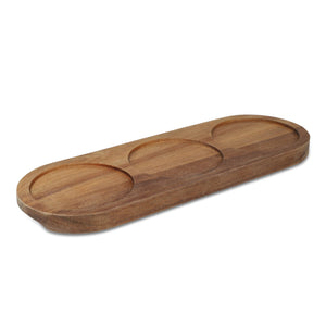 Supporto in legno con 3 ciotole rotonde in ceramica beige - personalizzabile con logo