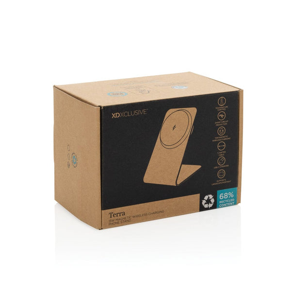 Supporto magnetico Terra con ricarica 15W in rAlluminio grigio - personalizzabile con logo