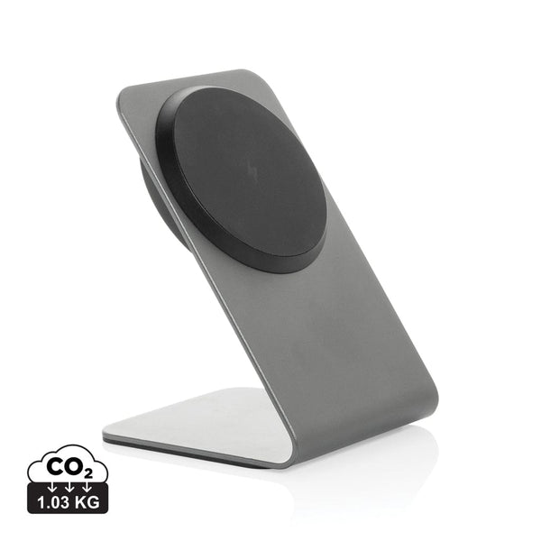 Supporto magnetico Terra con ricarica 15W in rAlluminio grigio - personalizzabile con logo