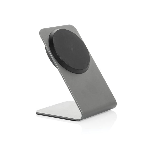 Supporto magnetico Terra con ricarica 15W in rAlluminio grigio - personalizzabile con logo