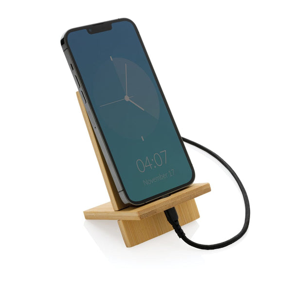 Supporto per smartphone in bambù marrone - personalizzabile con logo
