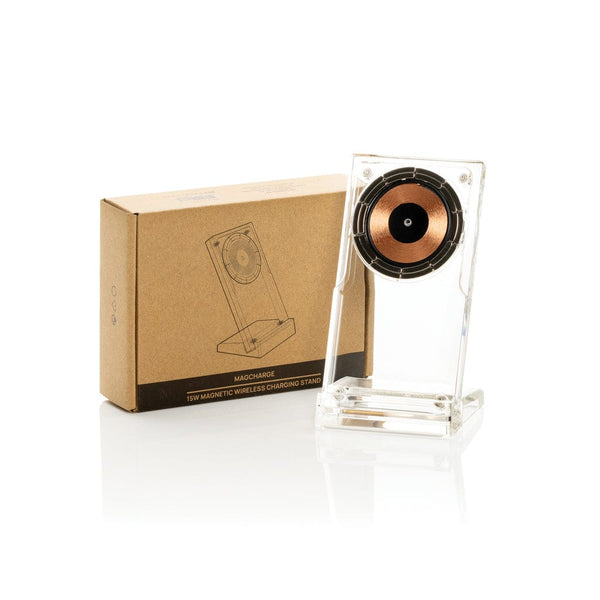 Supporto ricarica wireless magnetico 15W Magcharge trasparente - personalizzabile con logo