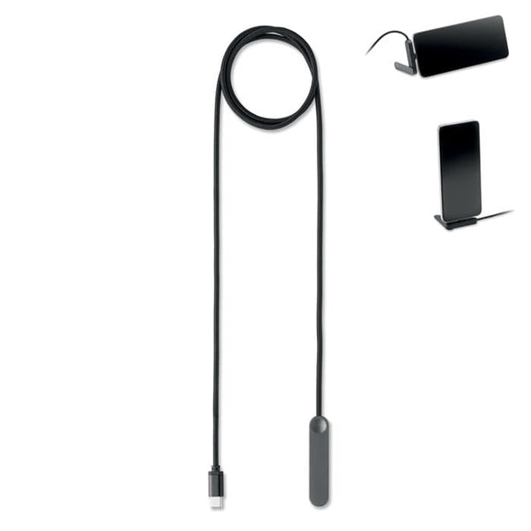Supporto telefono con cavo Nero - personalizzabile con logo