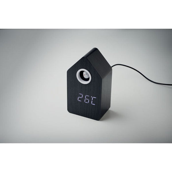 Sveglia a cucù in MDF Nero - personalizzabile con logo